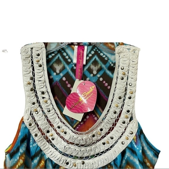 Y2k tribal beat embellished yoke multi color chevron print tank playful size XS - Picture 4 of 9